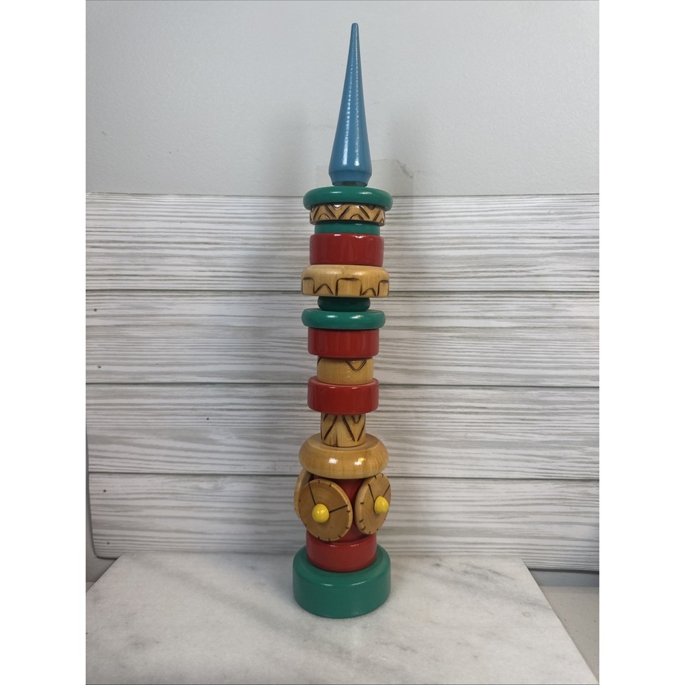 Vintage Russian Wooden Clock Tower Children's Stack Toy